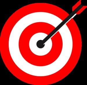 A red-and-white bullseye target with an arrow striking the center, representing the goal of accuracy before speed.